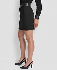 Dkny Women's Seamed Faux-Leather Trimmed Skirt