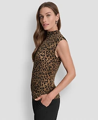 Dkny Women's Printed Mock-Neck Cap-Sleeve Top