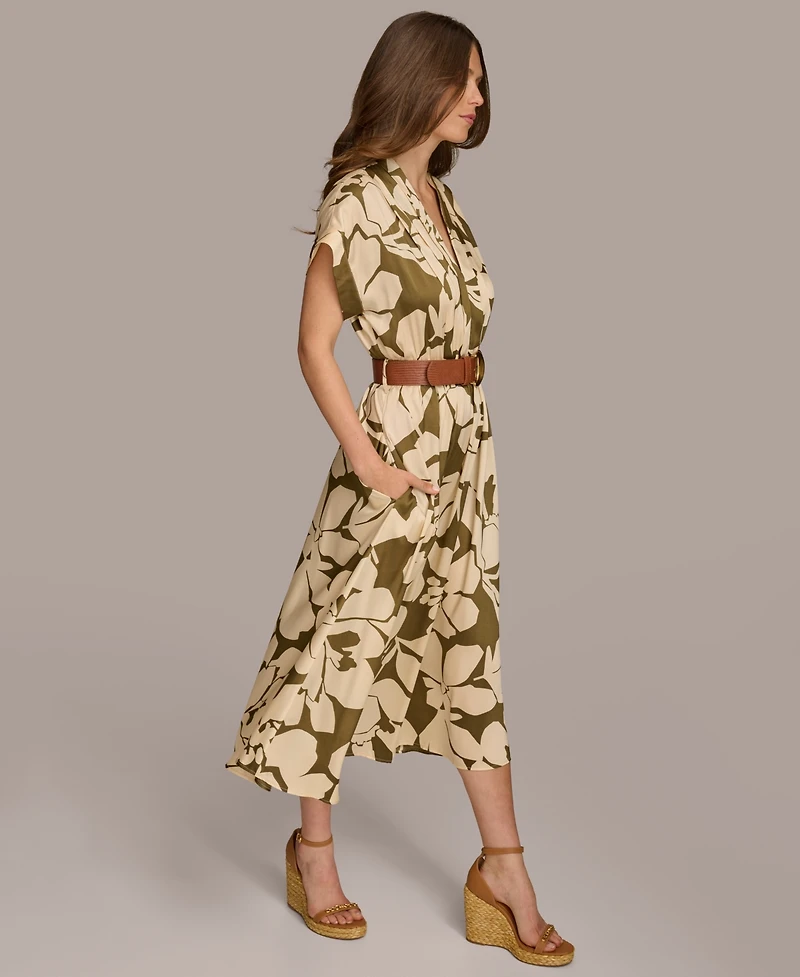 Donna Karan New York Women's Belted Short-Sleeve A-Line Dress