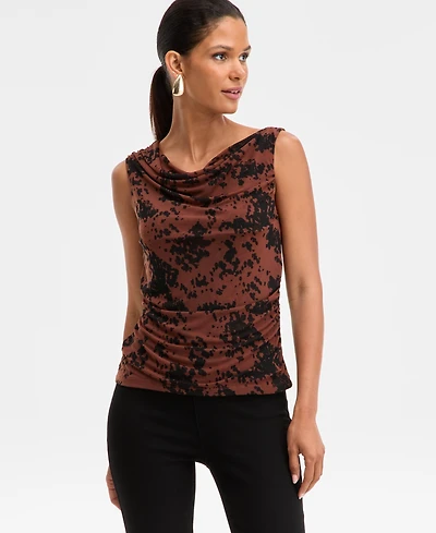 I.n.c. International Concepts Women's Cowl-Neck Printed Sleeveless Top, Macy's Exclusive