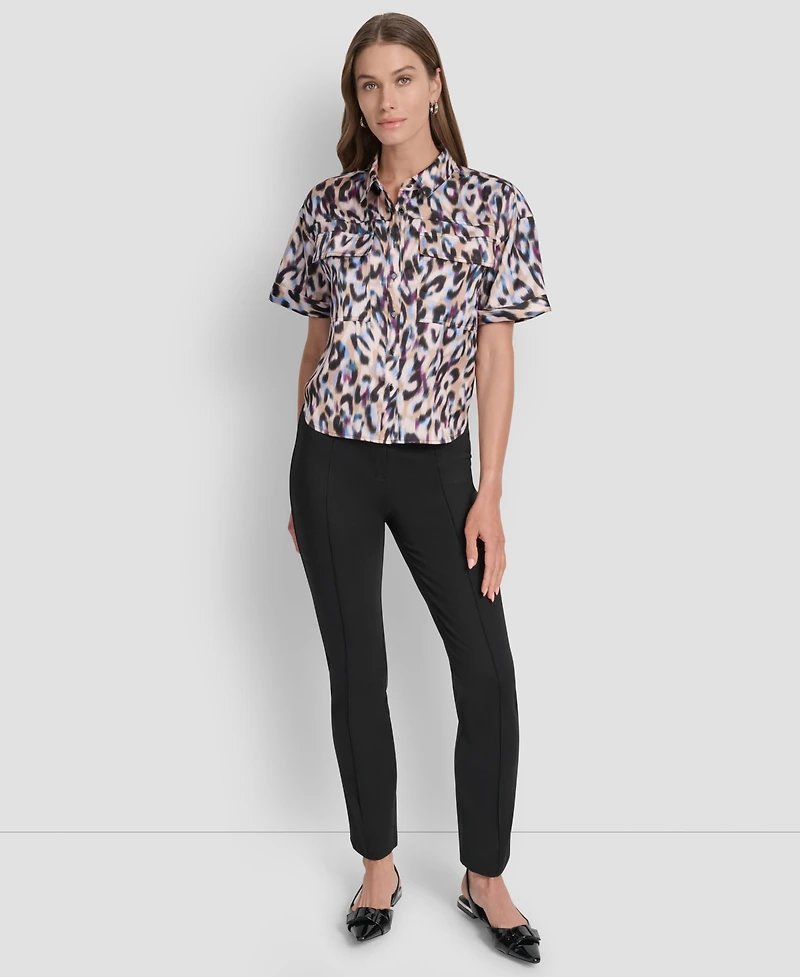 Dkny Women's Printed Flap Pocket Camp Shirt