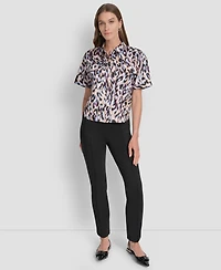 Dkny Women's Printed Flap Pocket Camp Shirt