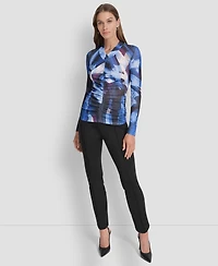 Dkny Women's Printed V-Neck Ruched Top