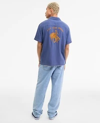 Sun Stone Mens Camp Joss Regular Fit Embroidered Button Down Shirt Inside Out Regular Fit T Shirt Mousse Baggy Jeans Macys Exclusive