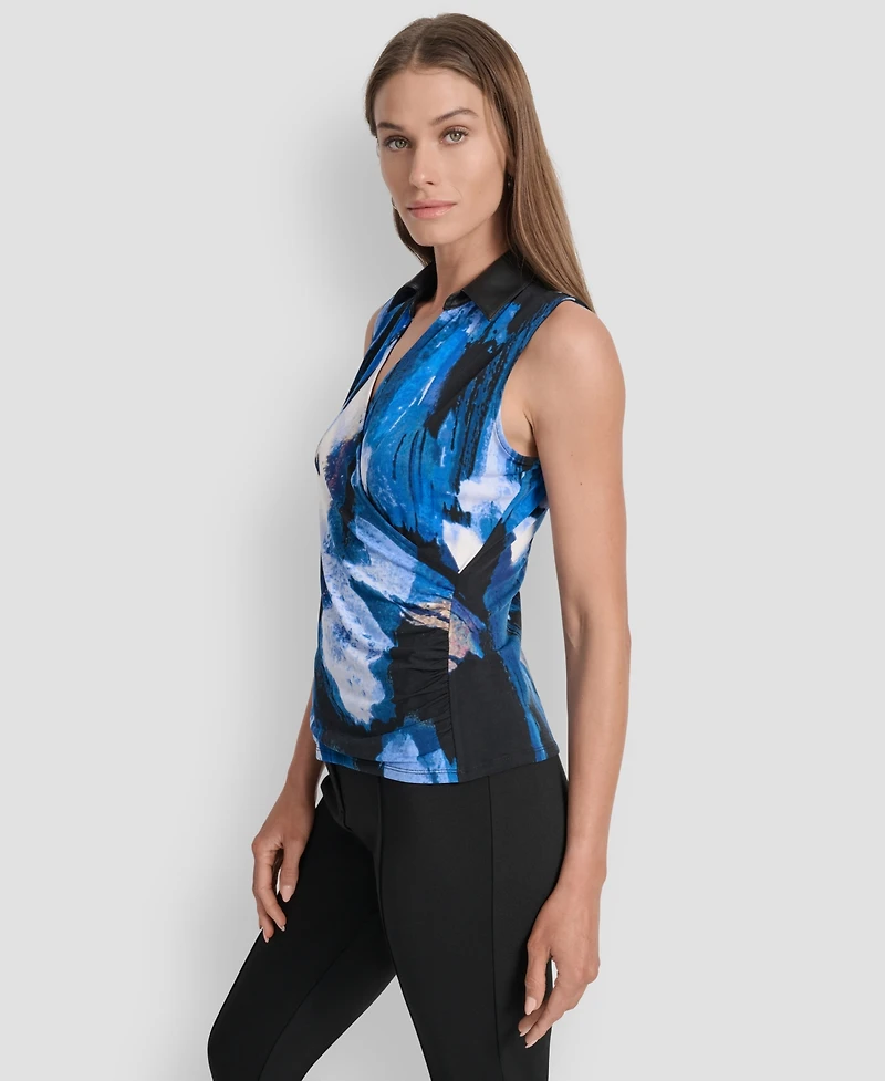 Dkny Women's Printed Contrast-Collar Surplice Top