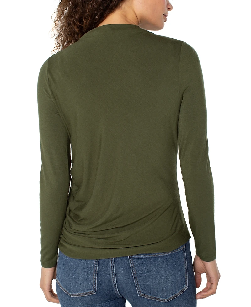 Liverpool Los Angeles Women's Mock-Neck Long-Sleeve Shirred Knit Top