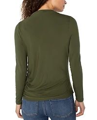 Liverpool Los Angeles Women's Mock-Neck Long-Sleeve Shirred Knit Top
