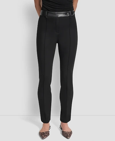 Dkny Women's Faux-Leather-Trim Ponte Bootcut Pants
