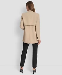 Dkny Womens Double Breasted Peak Lapel Trench Jacket Sleeveless Side Slit Ruched Top Faux Leather Trim Ponte Bootcut Pants