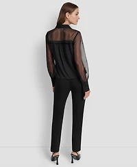Dkny Women's Mixed-Media Organza Long-Sleeve Blouse