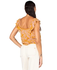 Roxy Juniors' Coastal Rays Seamed Flutter-Sleeve Cropped Top