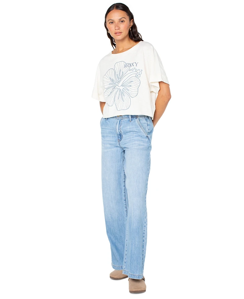 Roxy Juniors' Stitched Bloom Cropped Cotton T-Shirt
