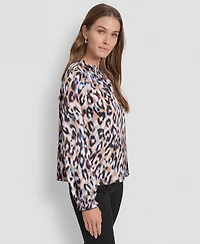 Dkny Women's Printed Ruffle Edge Blouse