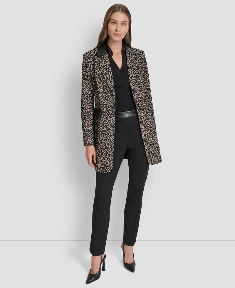 Dkny Women's Faux-Leather-Trim Leopard-Print Jacket