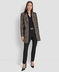 Dkny Women's Faux-Leather-Trim Leopard-Print Jacket