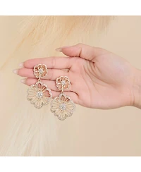 Jessica Simpson Gold-Tone Floral Drop Earrings with Pave Crystal Accents