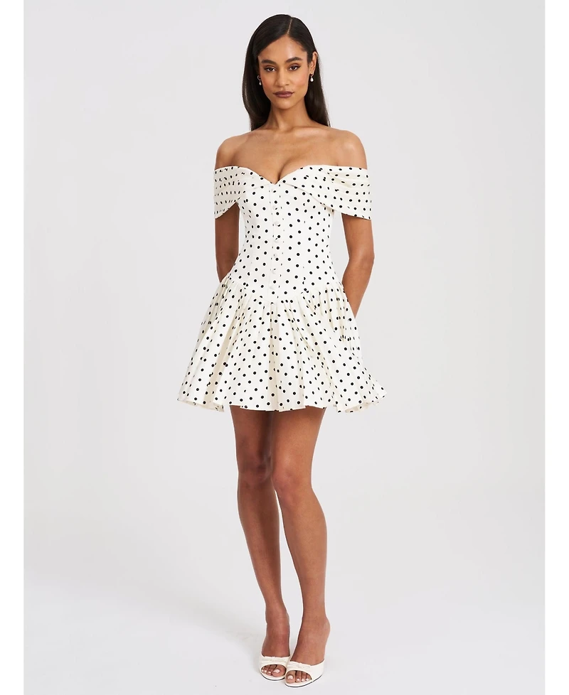 Miss Circle Women's Edeline Polka Dot Off-shoulder Pleated Mini Dress