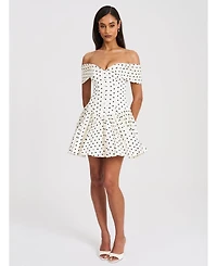 Miss Circle Women's Edeline Polka Dot Off-shoulder Pleated Mini Dress