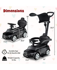 Gymax Toddler 3-in-1 Push Car w/Adjustable Canopy Under Seat Storage Realistic Sounds