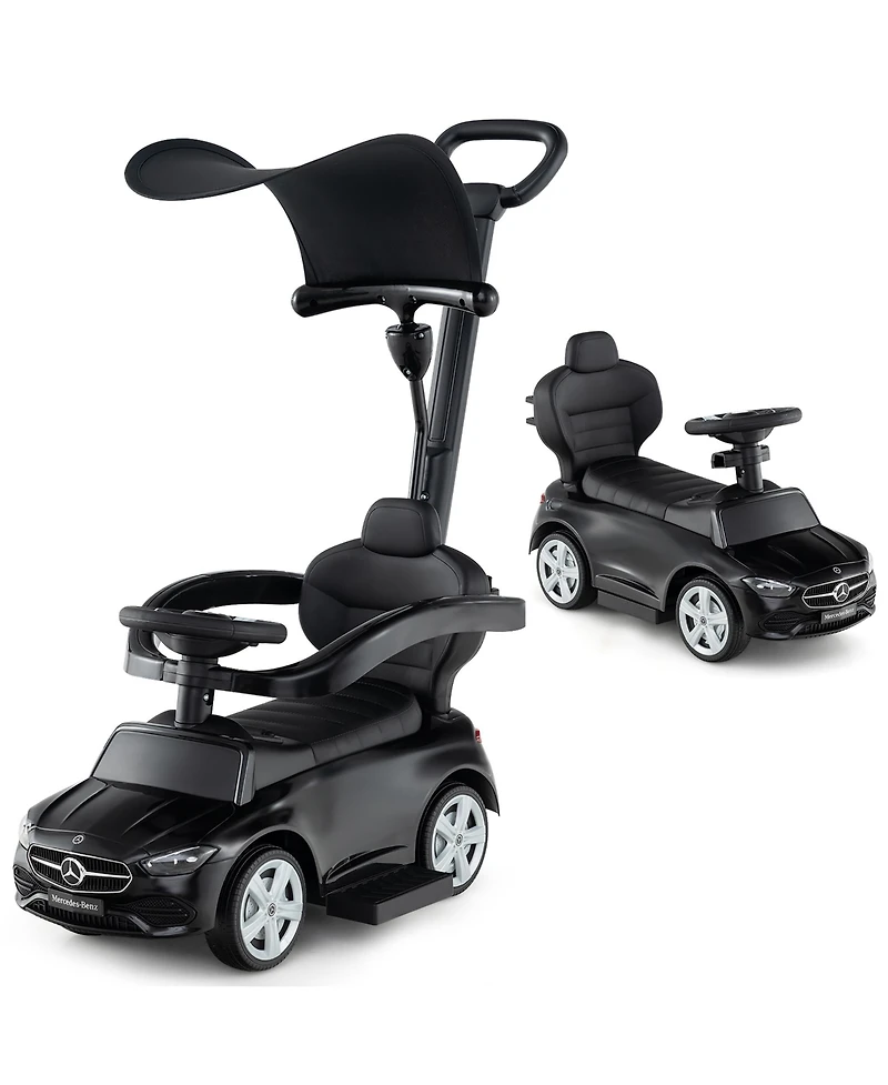 Gymax Toddler 3-in-1 Push Car w/Adjustable Canopy Under Seat Storage Realistic Sounds