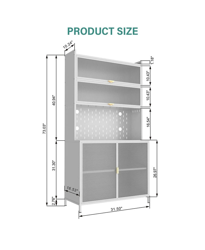 Streamdale Furniture 73" Kitchen Pantry Cabinet Flip Door Pegboard Storage