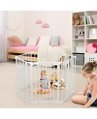 Costway Baby 6 Panel Safe Metal Gate Play Yard Barrier Pet Fence Adjustable