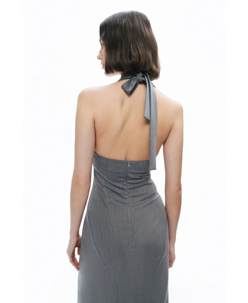 Nocturne Women's Tie Neck Asymmetrical Midi Dress