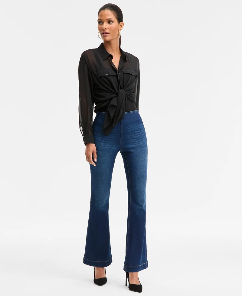 I.n.c. International Concepts Women's High-Rise Pull-On Flare-Leg Jeans, Macy's Exclusive