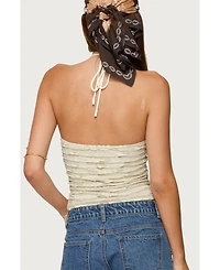Edikted Women's Criss Cross Bead Ruffled Halter Top