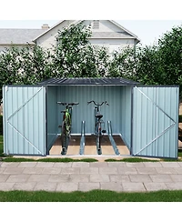 Mondawe Steel Outdoor Storage Shed For Bicycle with Slope Roof and 4 Bike Tracks