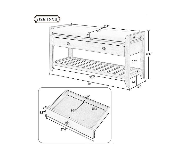 Casainc Storage Bench Shoe Rack with Cushioned Seat and Drawers