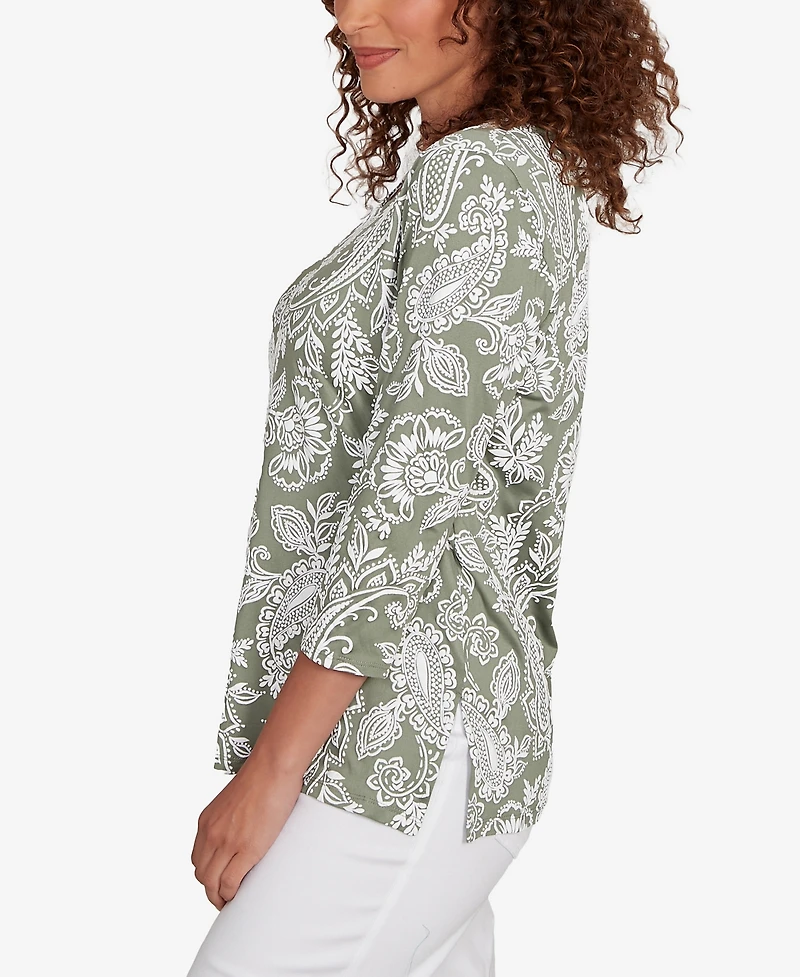 Ruby Rd. Petite Jacobean Paisley Puff Print Top