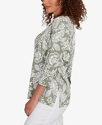 Ruby Rd. Petite Jacobean Paisley Puff Print Top