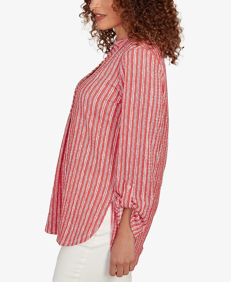 Ruby Rd. Petite Crinkle Knit Striped Henley Top