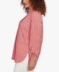 Ruby Rd. Petite Crinkle Knit Striped Henley Top