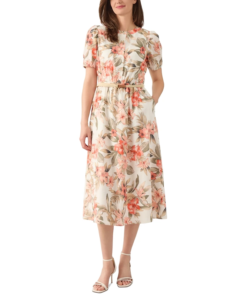 Kasper Tropical Floral Cotton Short-Sleeve Dress, Regular & Petite Sizes