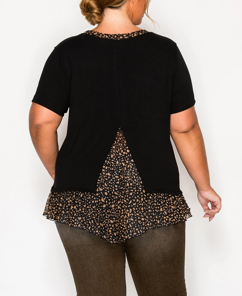Coin 1804 Plus Pebble Mesh Pleat Back Short Sleeve Top