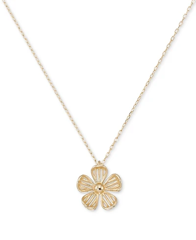 Polished Openwork Flower 18" Pendant Necklace in 10k Gold
