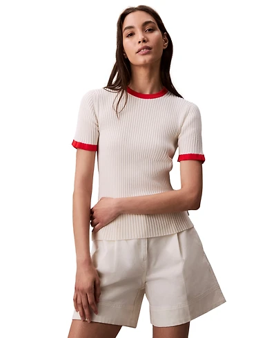 Calvin Klein Jeans Women's Crewneck Rib-Knit Cotton Top