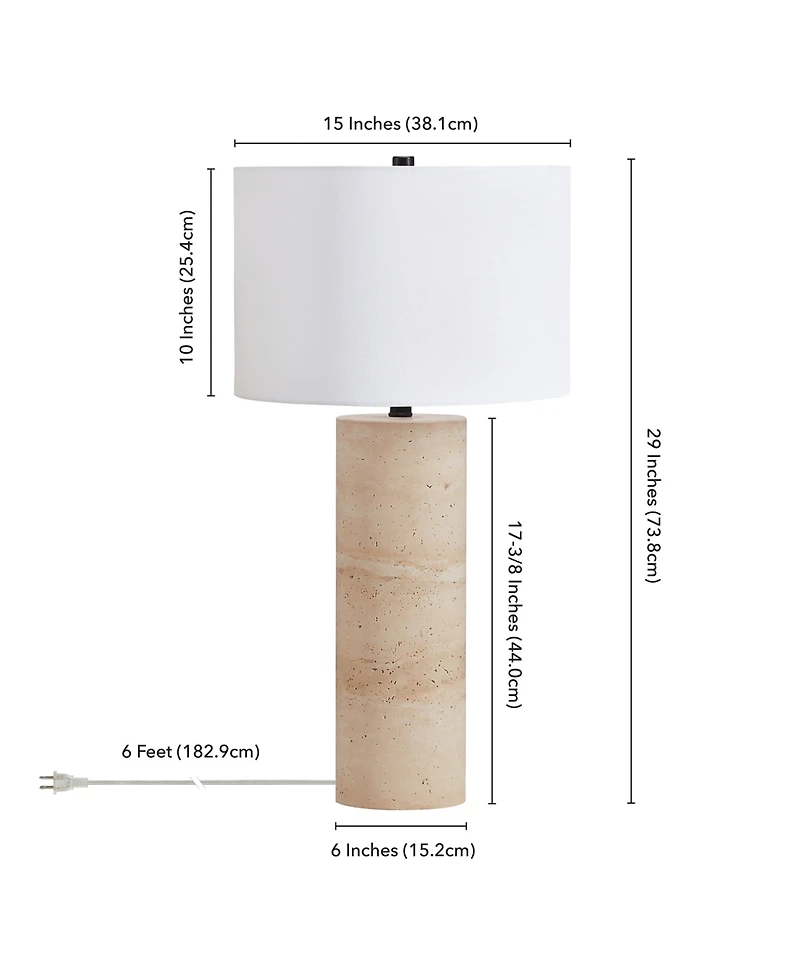 Hudson & Canal Corbett 29" Metal Natural Travertine Stone Table Lamp with Fabric Shade