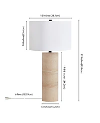 Hudson & Canal Corbett 29" Metal Natural Travertine Stone Table Lamp with Fabric Shade
