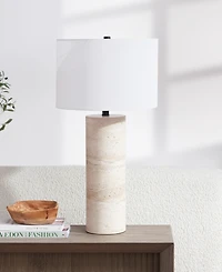 Hudson & Canal Corbett 29" Metal Natural Travertine Stone Table Lamp with Fabric Shade