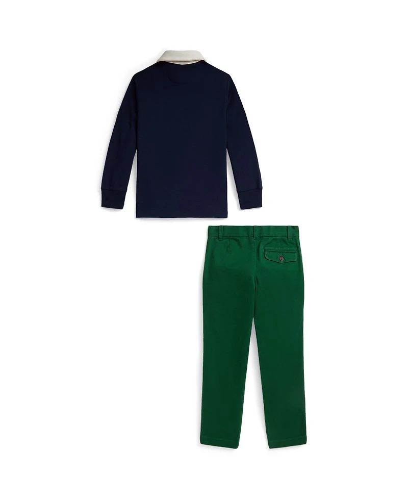 Polo Ralph Lauren Toddler and Little 2-Piece Boys Logo Rugby Shirt Twill Pants Set