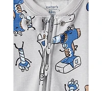Carter's Baby Boys Construction-Print 100% Cotton Long-Sleeve Snug-Fit 1-Piece Footed Pajamas