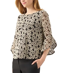 Kasper Women's Embroidered Ruffle-Sleeve Blouse, Regular & Petite Sizes