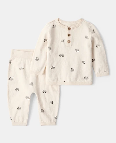 Carter's Baby Boys Cotton Sheep-Print Long-Sleeve Sweater & Jogger Pants, 2 Piece Set