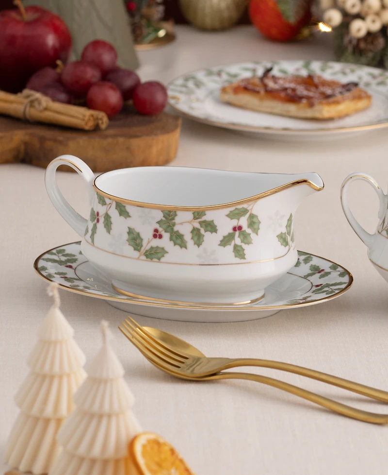 Noritake Holly & Berry Gold Gravy & Tray