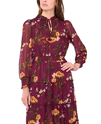 Msk Women's Long-Sleeve Tie-Neck Smocked-Waist Maxi Dress