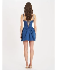 Miss Circle Women's Zafira Cotton Denim Drop Waist Corset Mini Dress