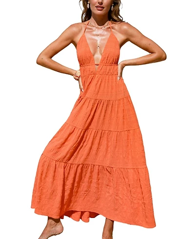 Cupshe Women's Rust & Roses Orange Maxi Beach Dress